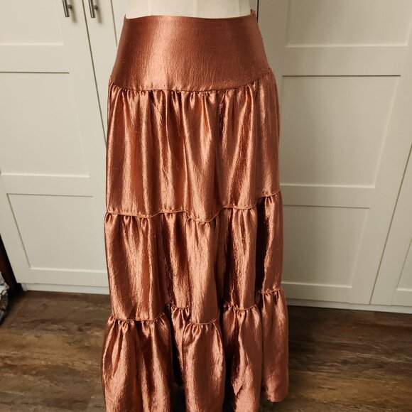Free People XS Metallic Rose Moonbeam Tiered Maxi Skirt Satin Finish - Picture 6 of 8